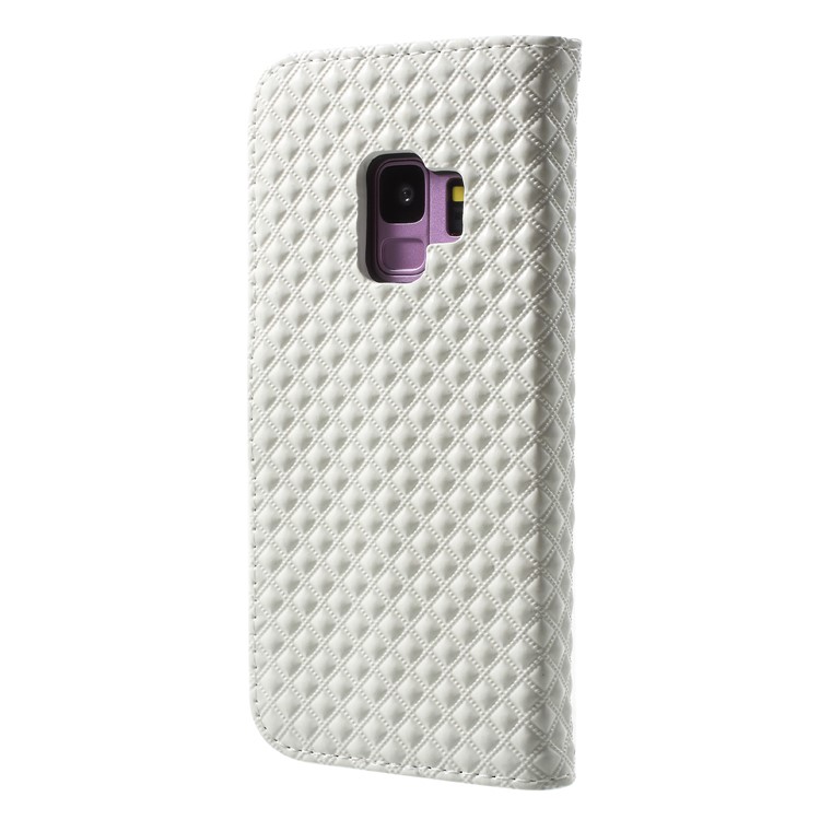 Rhombus Pattern Wallet Leather Stand Cover for Samsung Galaxy S9 SM-G960 - White-2