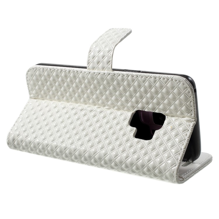 Rhombus Pattern Wallet Leather Stand Cover for Samsung Galaxy S9 SM-G960 - White-5