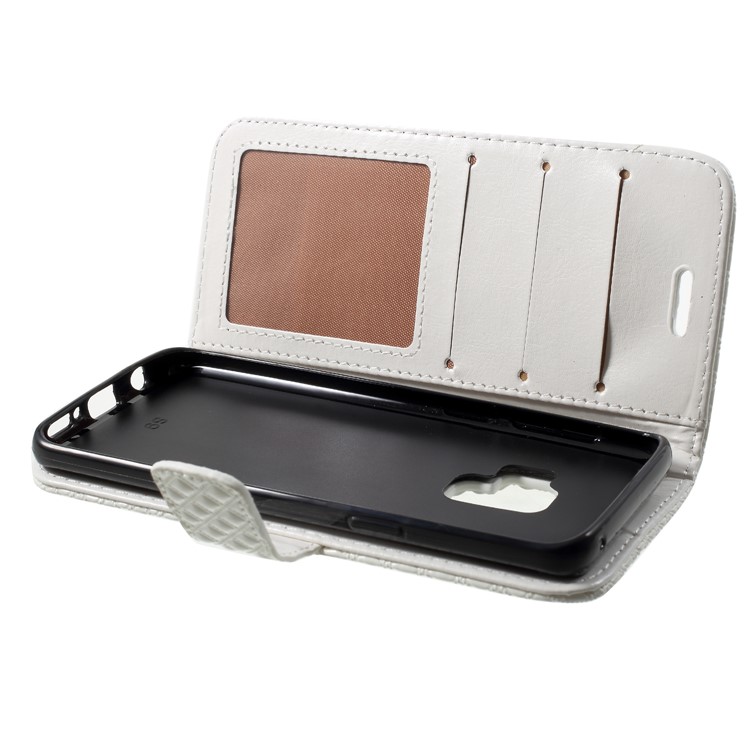 Rhombus Pattern Wallet Leather Stand Cover for Samsung Galaxy S9 SM-G960 - White-6
