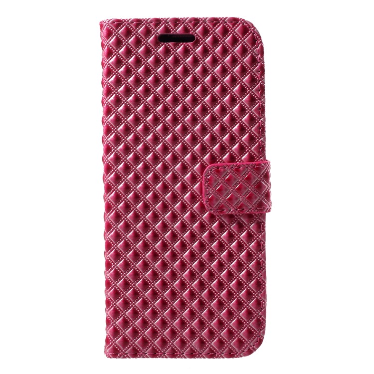 Rhombus Pattern Leather Wallet Case for Samsung Galaxy S9 SM-G960 - Rose-1