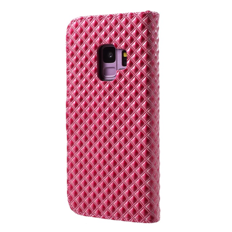 Rhombus Pattern Leather Wallet Case for Samsung Galaxy S9 SM-G960 - Rose-2