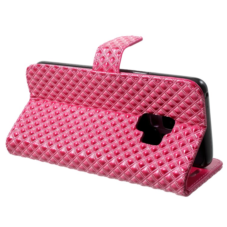 Rhombus Pattern Leather Wallet Case for Samsung Galaxy S9 SM-G960 - Rose-5