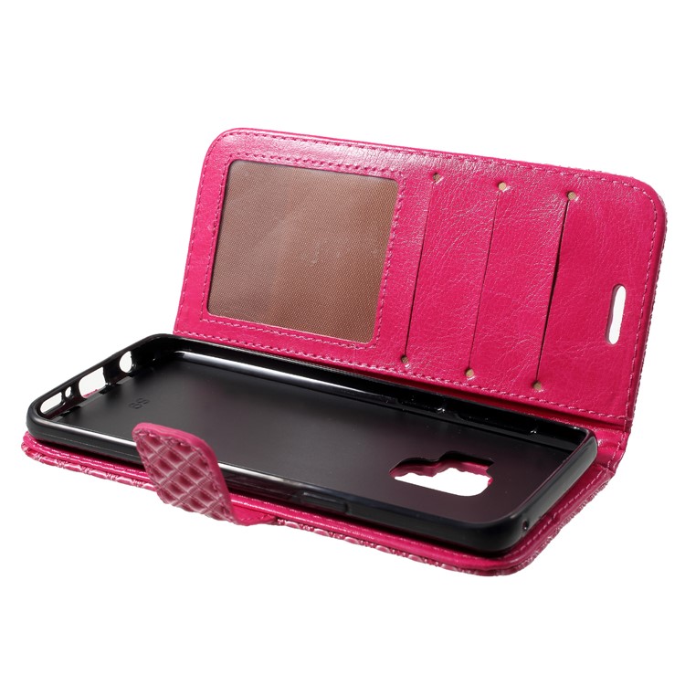 Rhombus Pattern Leather Wallet Case for Samsung Galaxy S9 SM-G960 - Rose-6