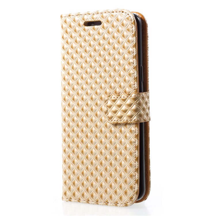 Rhombus Pattern Leather Wallet Cover for Samsung Galaxy S9 SM-G960 - Gold-3