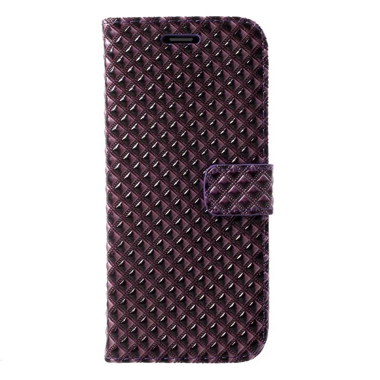 Rhombus Pattern Leather Wallet Case Cover for Samsung Galaxy S9 SM-G960 - Purple-1
