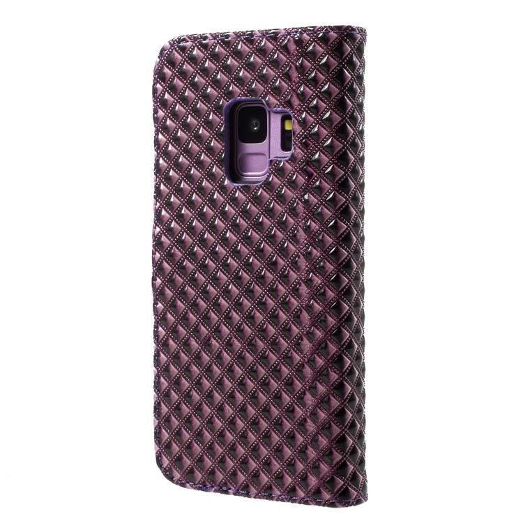 Rhombus Pattern Leather Wallet Case Cover for Samsung Galaxy S9 SM-G960 - Purple-2