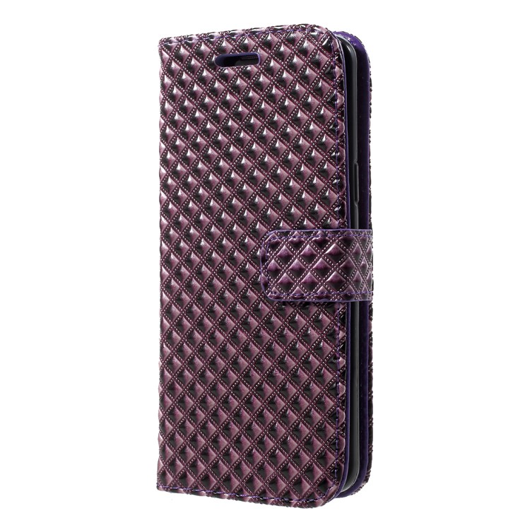 Rhombus Pattern Leather Wallet Case Cover for Samsung Galaxy S9 SM-G960 - Purple-3