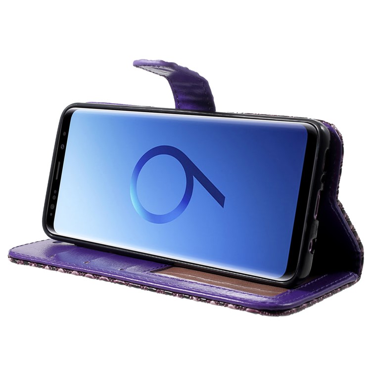 Rhombus Pattern Leather Wallet Case Cover for Samsung Galaxy S9 SM-G960 - Purple-4