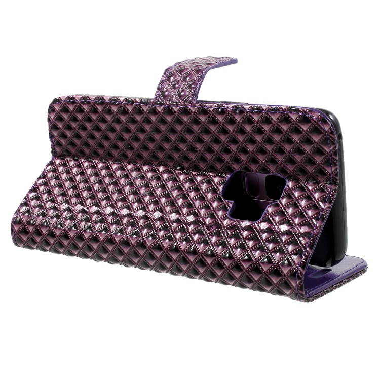 Rhombus Pattern Leather Wallet Case Cover for Samsung Galaxy S9 SM-G960 - Purple-5