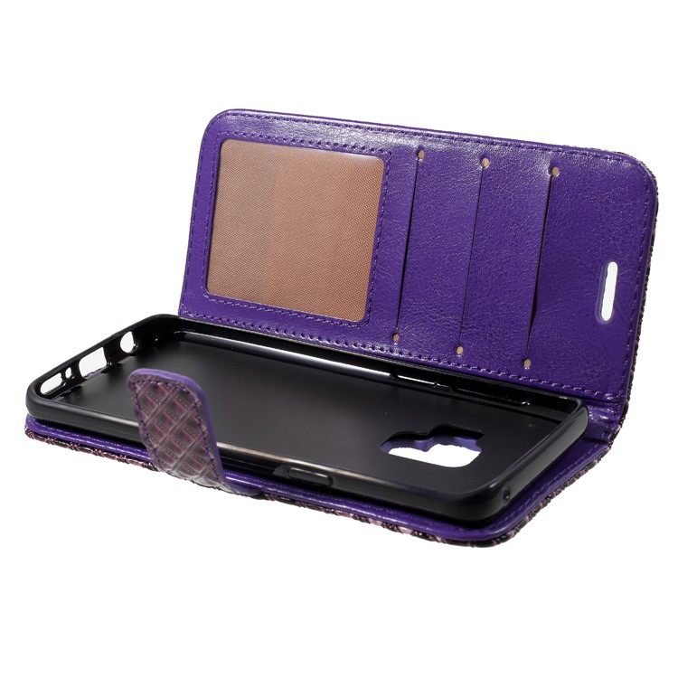 Rhombus Pattern Leather Wallet Case Cover for Samsung Galaxy S9 SM-G960 - Purple-6
