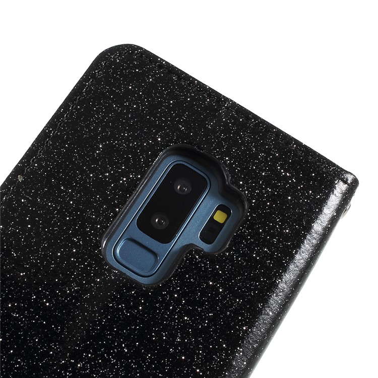 Flash Powder Leather Wallet Case with Stand for Samsung Galaxy S9+ G965 - Black-5