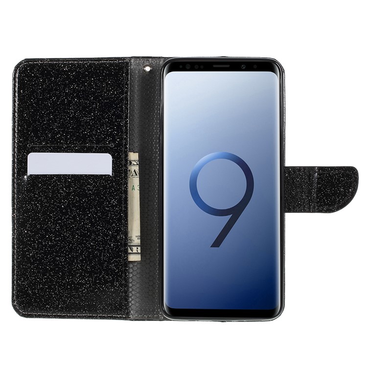 Flash Powder Leather Wallet Case with Stand for Samsung Galaxy S9+ G965 - Black-8