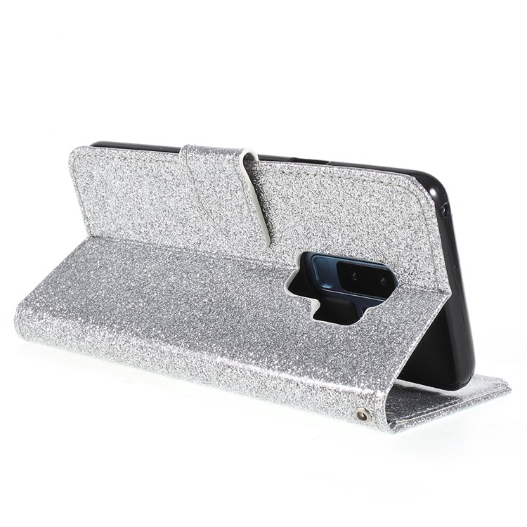 Flash Powder Leather Wallet Phone Case with Stand for Samsung Galaxy S9+ G965 - Silver-5