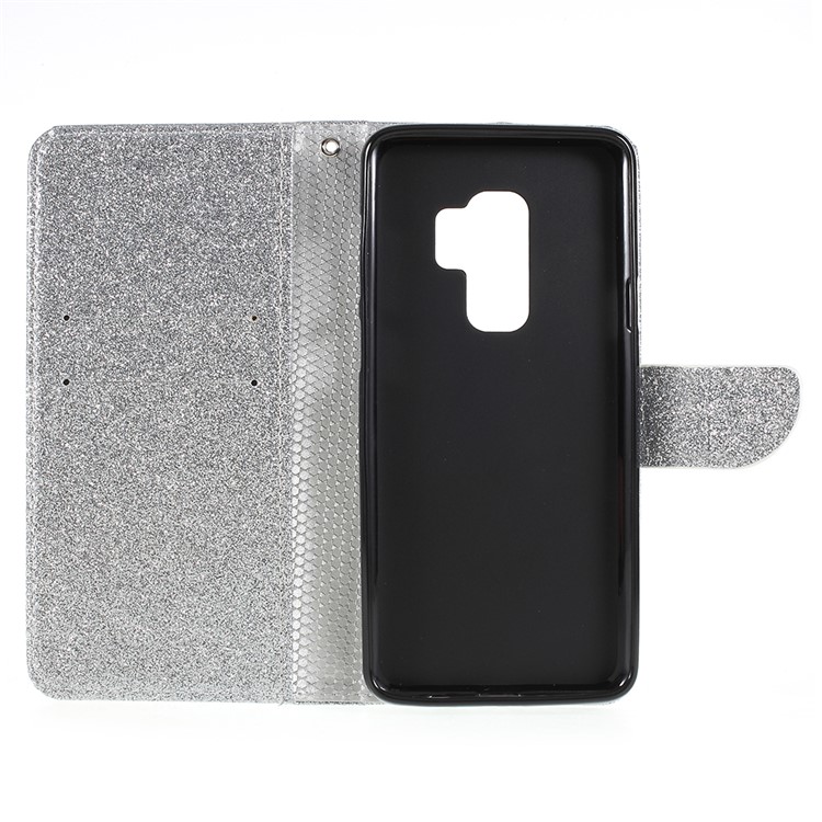 Flash Powder Leather Wallet Phone Case with Stand for Samsung Galaxy S9+ G965 - Silver-7