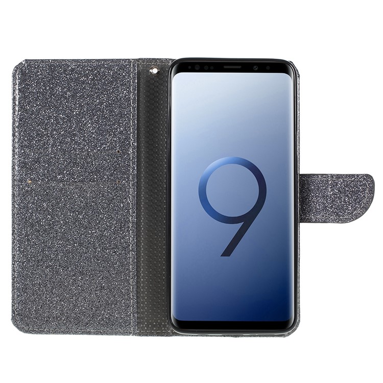 Flash Powder Leather Wallet Stand Mobile Case for Samsung Galaxy S9+ G965 - Grey-6