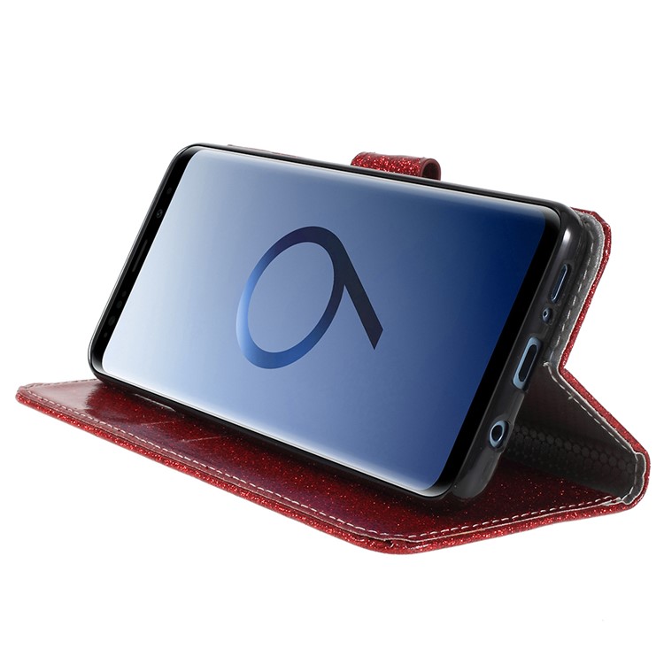 Flash Powder PU Leather Wallet Mobile Cover with Stand for Samsung Galaxy S9+ G965 - Red-4