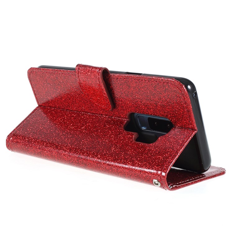 Flash Powder PU Leather Wallet Mobile Cover with Stand for Samsung Galaxy S9+ G965 - Red-5