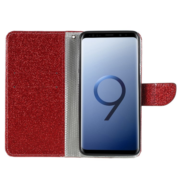 Flash Powder PU Leather Wallet Mobile Cover with Stand for Samsung Galaxy S9+ G965 - Red-6