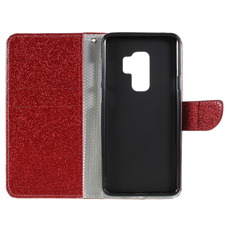 Flash Powder PU Leather Wallet Mobile Cover with Stand for Samsung Galaxy S9+ G965 - Red-7