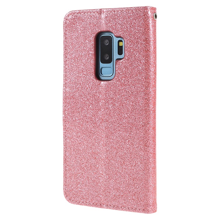 Flash Powder Leather Wallet Stand Cellphone Case for Samsung Galaxy S9+ G965 - Pink-3