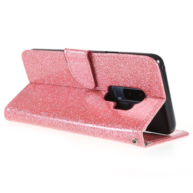 Flash Powder Leather Wallet Stand Cellphone Case for Samsung Galaxy S9+ G965 - Pink-5