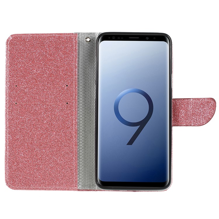 Flash Powder Leather Wallet Stand Cellphone Case for Samsung Galaxy S9+ G965 - Pink-6