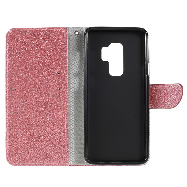 Flash Powder Leather Wallet Stand Cellphone Case for Samsung Galaxy S9+ G965 - Pink-7
