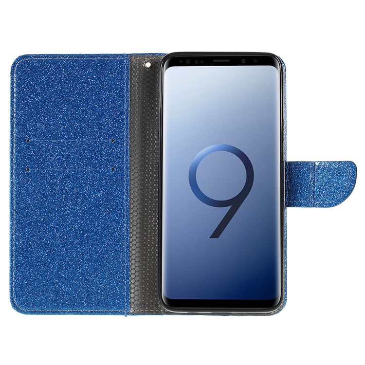 Flash Powder Leather Wallet Case Protector for Samsung Galaxy S9+ G965 - Blue-6