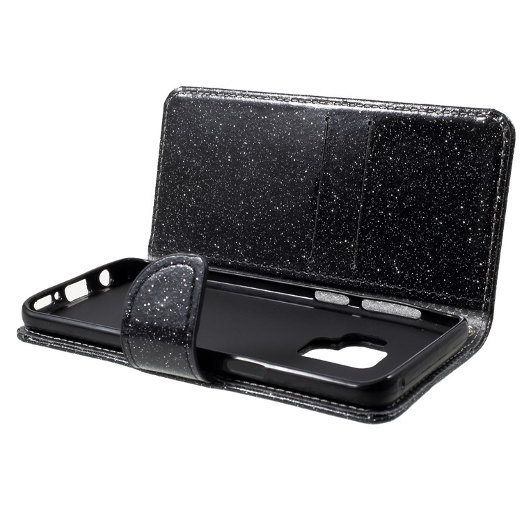 Glittery Powder Stand Leather Phone Cover for Samsung Galaxy S9 SM-G960 - Black-10