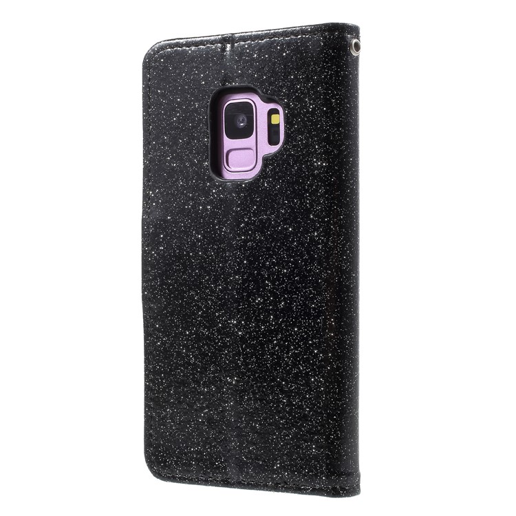 Glittery Powder Stand Leather Phone Cover for Samsung Galaxy S9 SM-G960 - Black-2