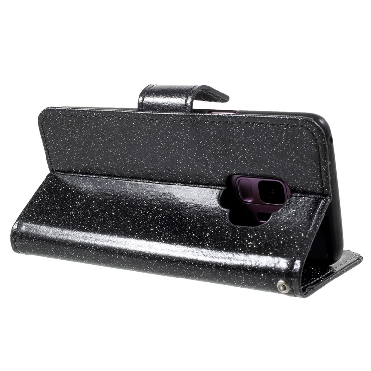 Glittery Powder Stand Leather Phone Cover for Samsung Galaxy S9 SM-G960 - Black-5