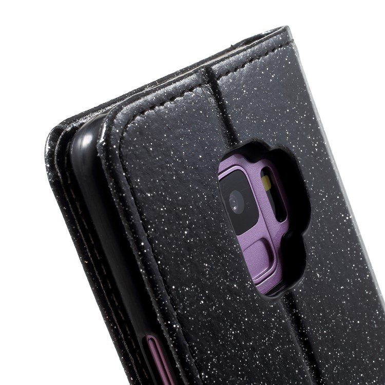 Glittery Powder Stand Leather Phone Cover for Samsung Galaxy S9 SM-G960 - Black-9