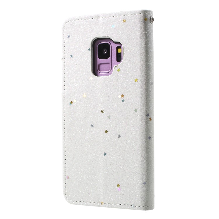 Glittery Powder Stand Leather Phone Case for Samsung Galaxy S9 SM-G960 - White-2