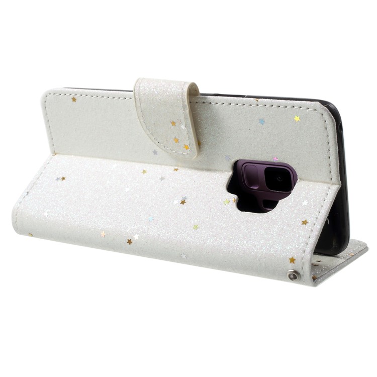 Glittery Powder Stand Leather Phone Case for Samsung Galaxy S9 SM-G960 - White-5