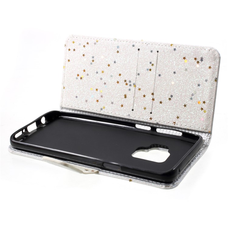 Glittery Powder Stand Leather Phone Case for Samsung Galaxy S9 SM-G960 - White-6