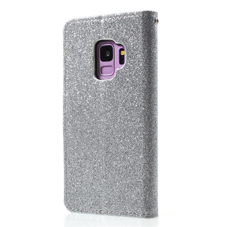 Glittery Powder Stand Leather Phone Shell for Samsung Galaxy S9 SM-G960 - Silver-2