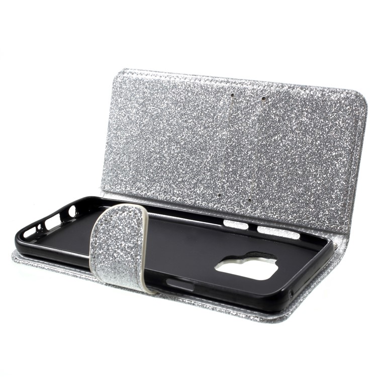 Glittery Powder Stand Leather Phone Shell for Samsung Galaxy S9 SM-G960 - Silver-6