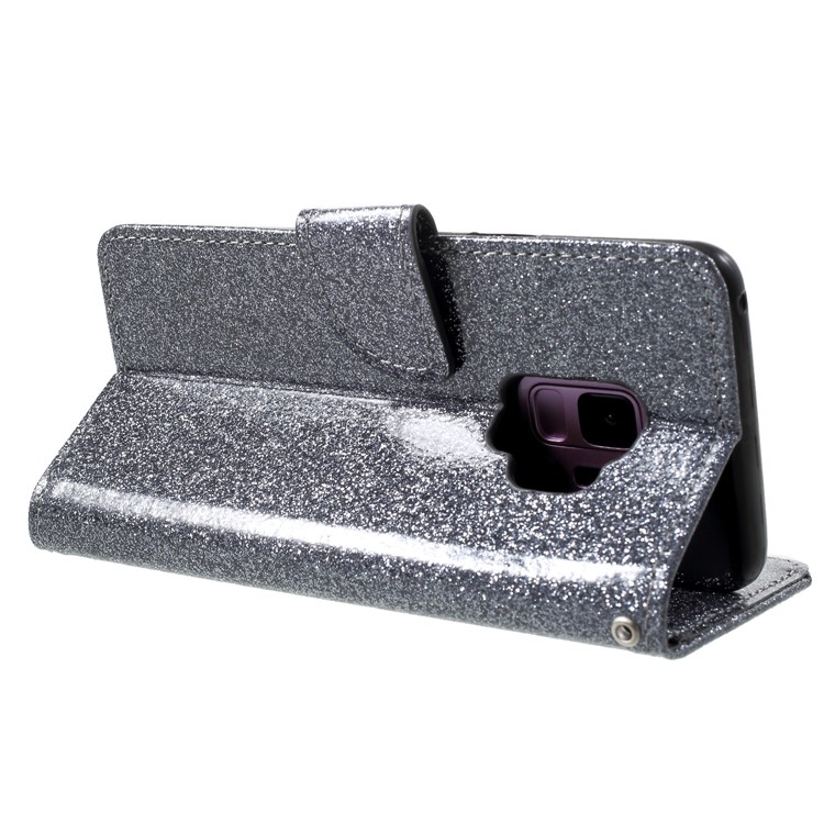 Glittery Powder Stand Leather Mobile Phone Cover for Samsung Galaxy S9 SM-G960 - Grey-5