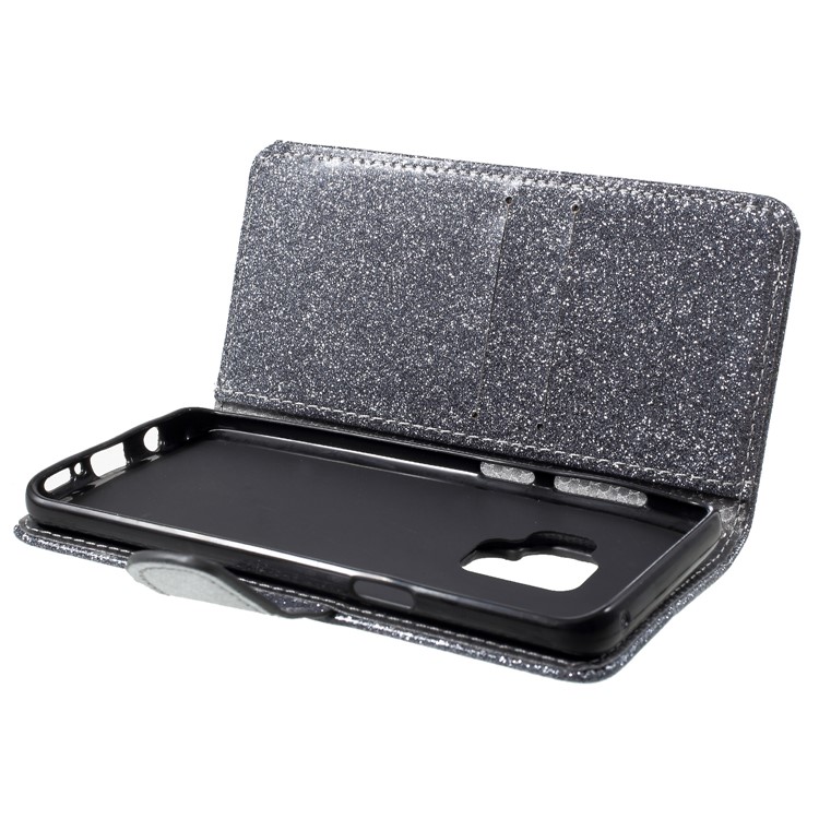 Glittery Powder Stand Leather Mobile Phone Cover for Samsung Galaxy S9 SM-G960 - Grey-6