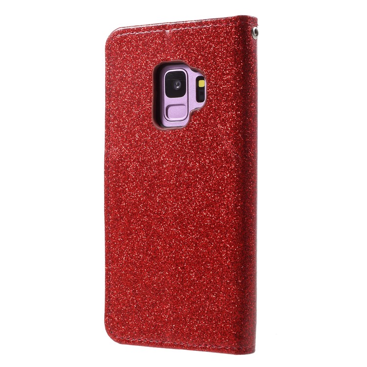 Glittery Powder Stand Leather Cell Phone Cover for Samsung Galaxy S9 SM-G960 - Red-2