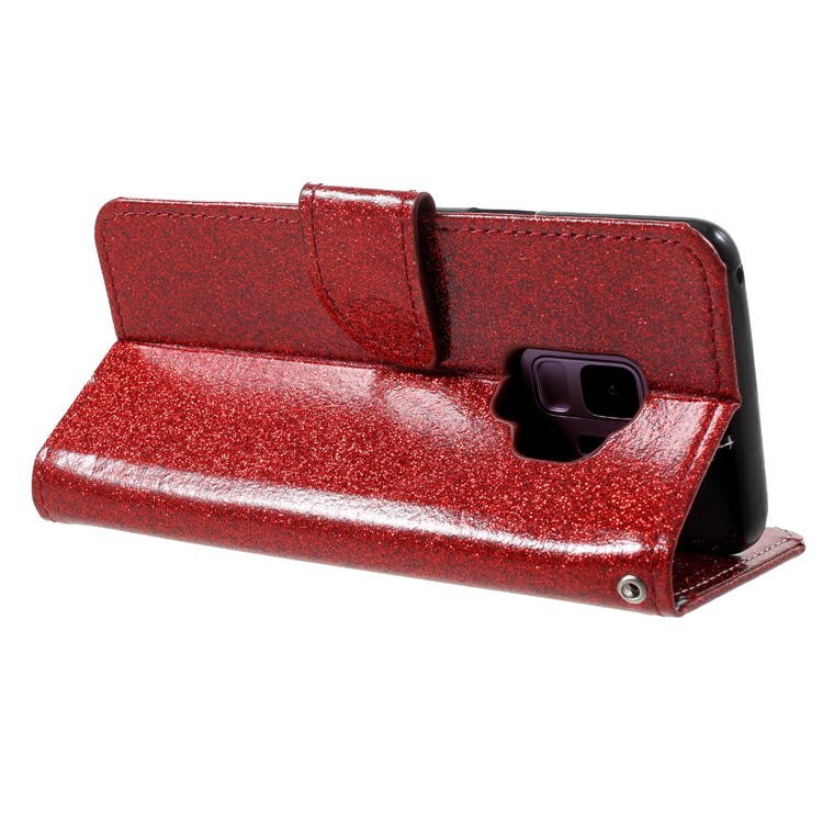 Glittery Powder Stand Leather Cell Phone Cover for Samsung Galaxy S9 SM-G960 - Red-5