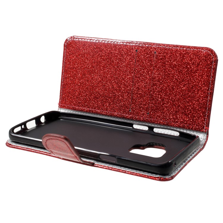 Glittery Powder Stand Leather Cell Phone Cover for Samsung Galaxy S9 SM-G960 - Red-6