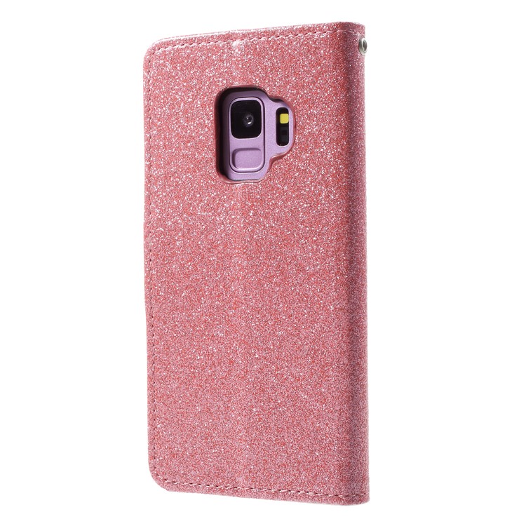 Glittery Powder Stand Leather Magnetic Phone Cover for Samsung Galaxy S9 SM-G960 - Pink-2