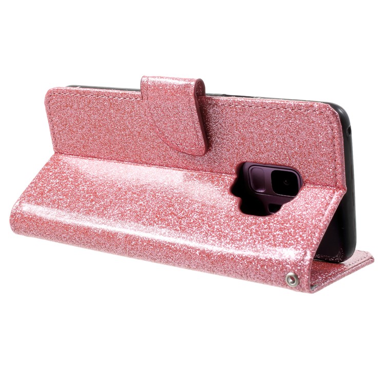 Glittery Powder Stand Leather Magnetic Phone Cover for Samsung Galaxy S9 SM-G960 - Pink-5