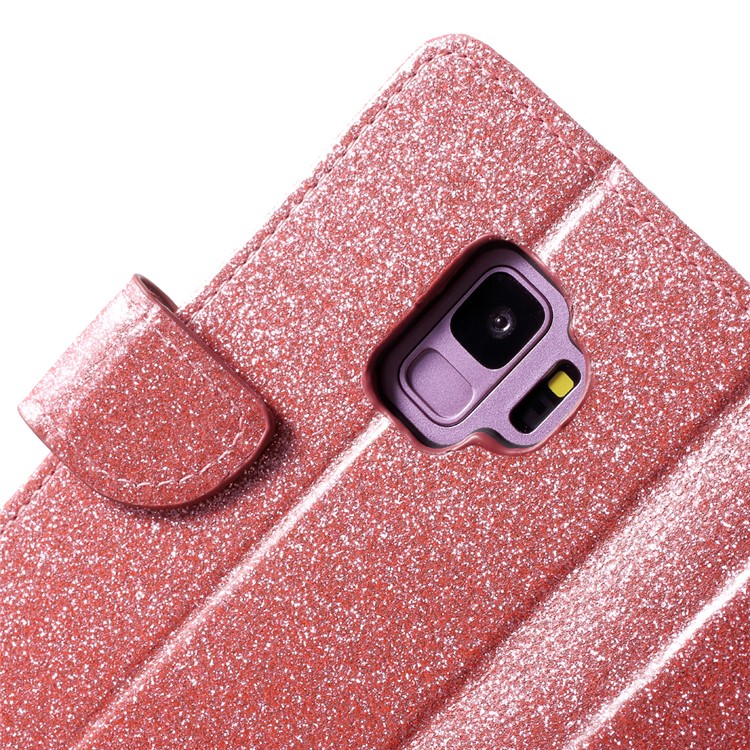 Glittery Powder Stand Leather Magnetic Phone Cover for Samsung Galaxy S9 SM-G960 - Pink-6