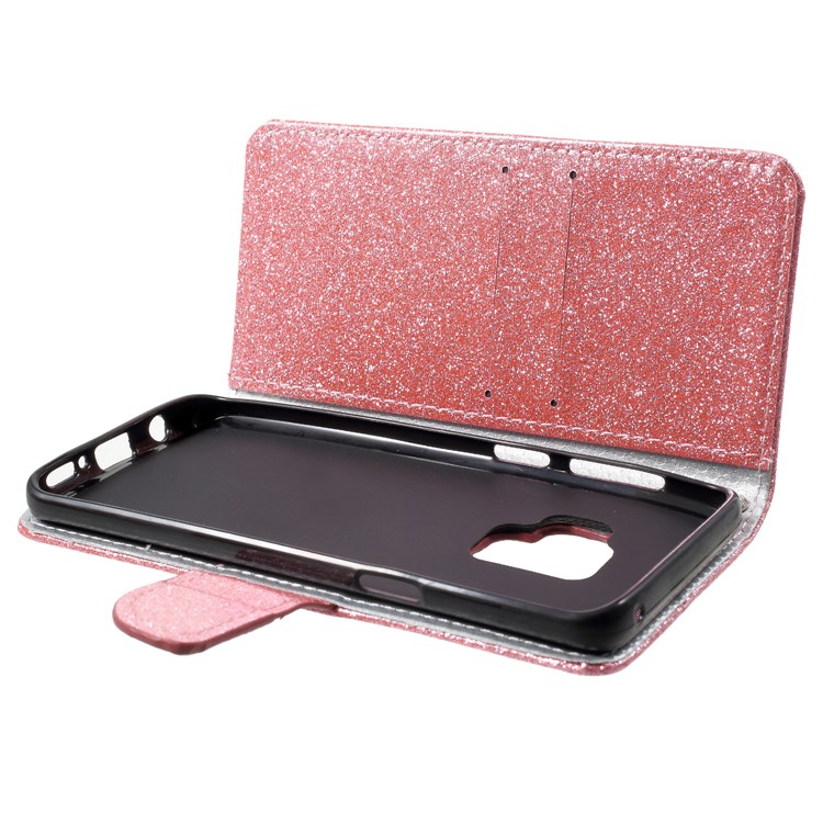 Glittery Powder Stand Leather Magnetic Phone Cover for Samsung Galaxy S9 SM-G960 - Pink-7