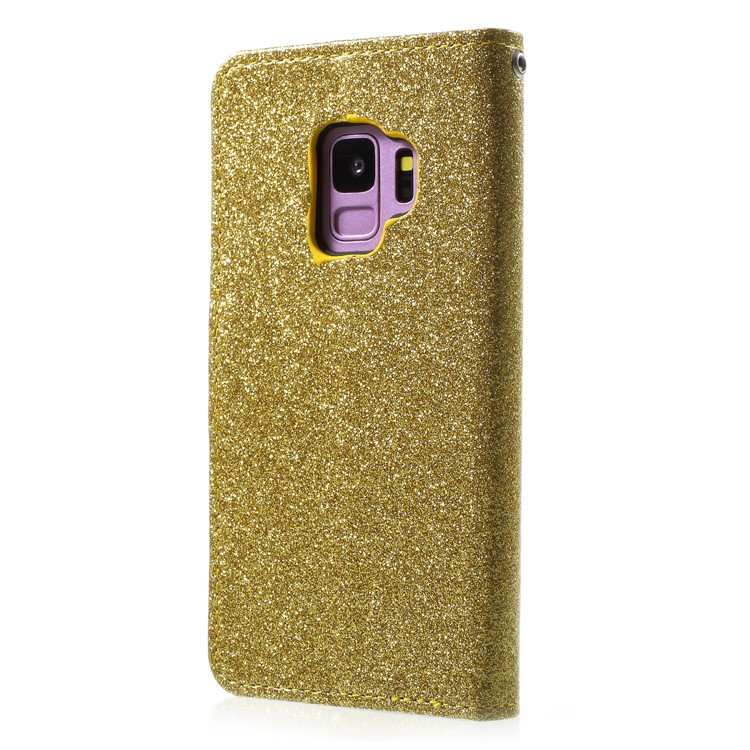 Glittery Powder Stand Leather Magnetic Phone Case for Samsung Galaxy S9 SM-G960 - Gold-2