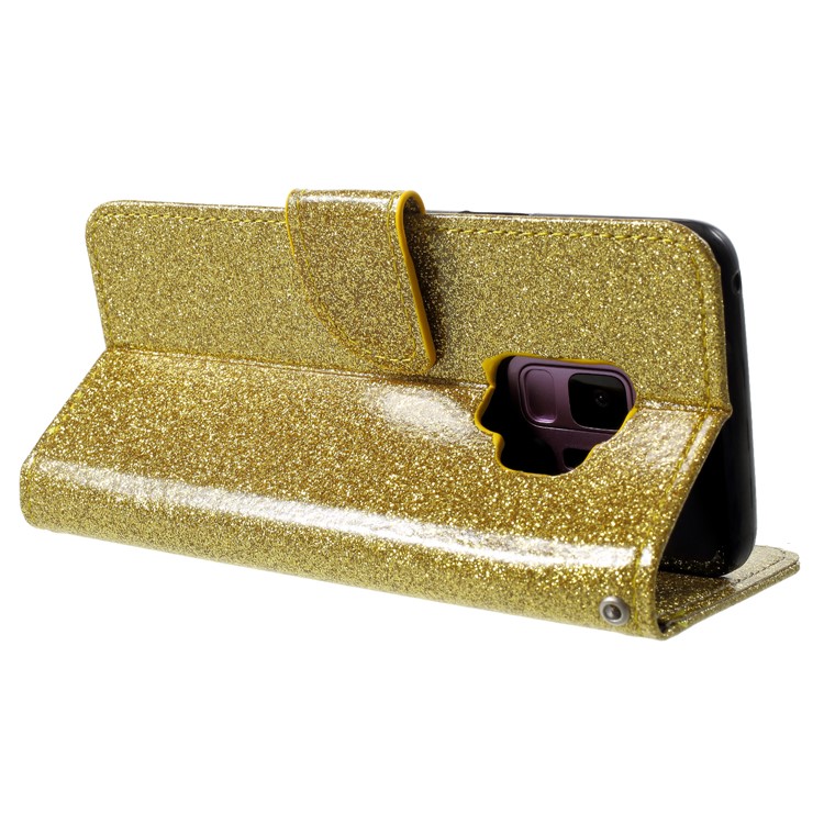 Glittery Powder Stand Leather Magnetic Phone Case for Samsung Galaxy S9 SM-G960 - Gold-5