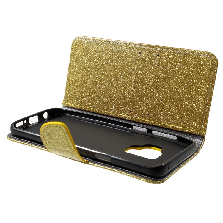 Glittery Powder Stand Leather Magnetic Phone Case for Samsung Galaxy S9 SM-G960 - Gold-6