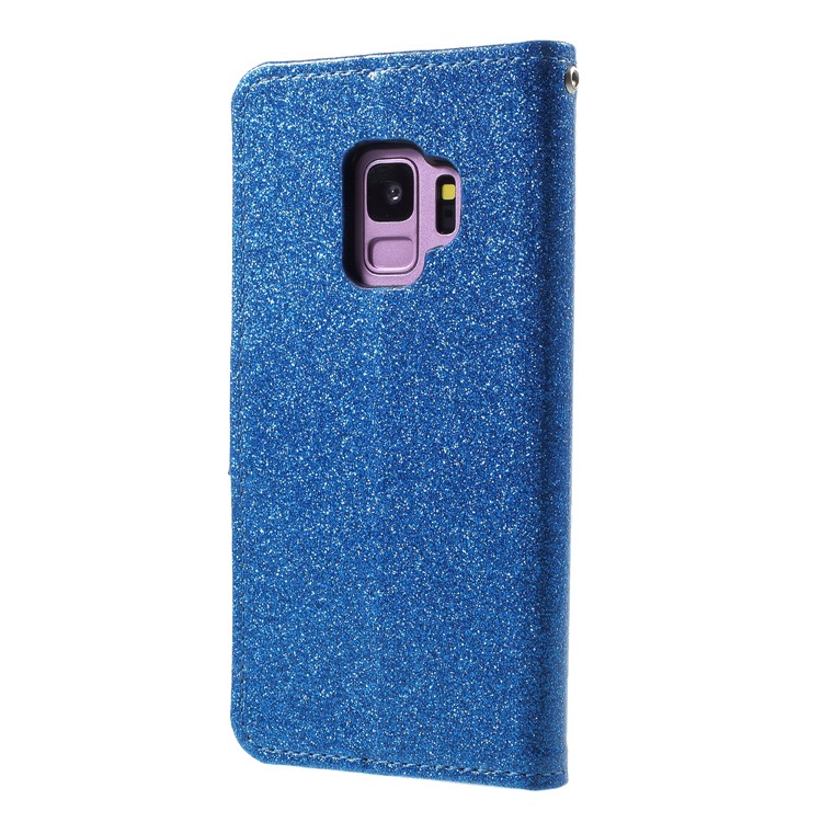 Glittery Powder Stand Leather Protective Cover for Samsung Galaxy S9 SM-G960 - Blue-2